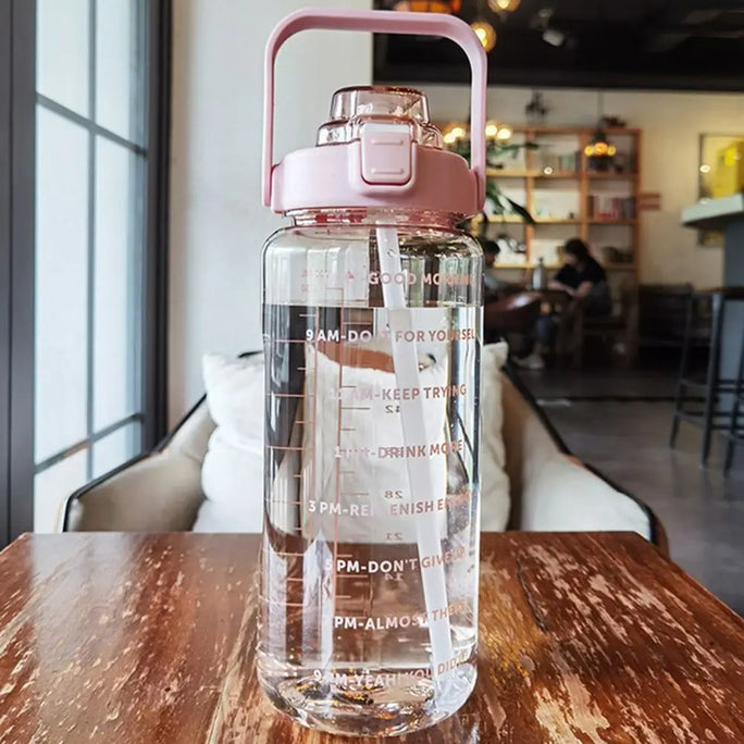 Large 2L Sports Water Bottle – Straw & Hour Markings