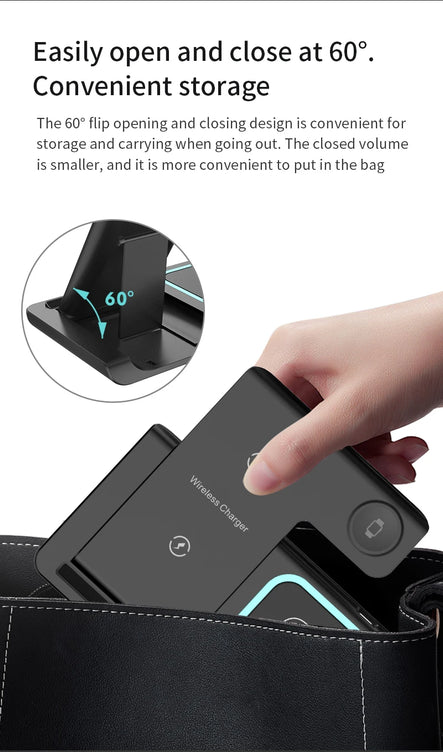3-in-1 Wireless Charging Station – Foldable Pad for iPhone 15/14/13/12, Watch & AirPods
