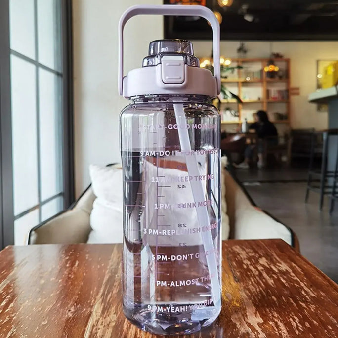 Large 2L Sports Water Bottle – Straw & Hour Markings
