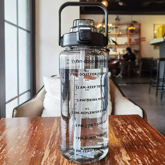 Large 2L Sports Water Bottle – Straw & Hour Markings